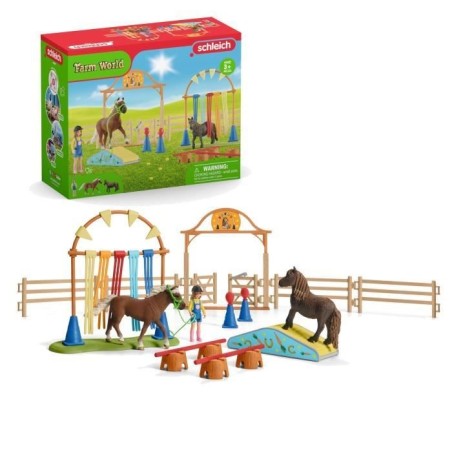 Coffret d'Entraînement Agilité Équestre avec Cheval Schleich, Dresseur et Accessoires - Ensemble Équestre de 41 Pieces - Cad