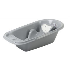 Baignoire bébé - THERMOBABY - Luxe Gris Charme - Taille adaptée - Stable et robuste - Bouchon de vidange