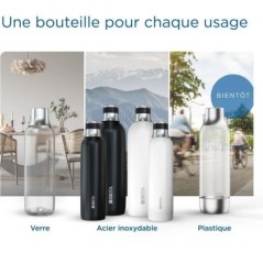 BRITA sodaTRIO noire - 1x bouteille en verre (0,9L), 1x bouteille en acier inoxydable (0,5L) & 1x cylindre de CO2 BRITA