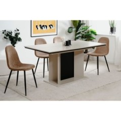 Table extensible - NOVARA - Rectangulaire - 10 personnes - 160/200 x 76 x 90 cm - Sable / Noir