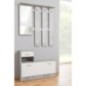 Vestiaire Rudolf - Décor béton structuré / blanc - 100 x 180 x 25 cm - 1 meuble a chaussures -  1 miroir - 4 crochets