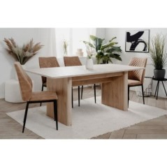 Table extensible - Sai 80A - Décor Chene Jackson / Imitation pierre blanche - Allonge de 40 cm inclue - 160-200 x 75 x 90 cm