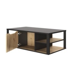 GAMI Table basse bar- Décor Noir et chene Artisan - L 110 x H 38 x P 60 cm - DAKOTA
