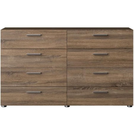 Commode NASH 8 tiroirs - Décor Noir et Chene truffe - L 140 x P 40 x H 82 cm