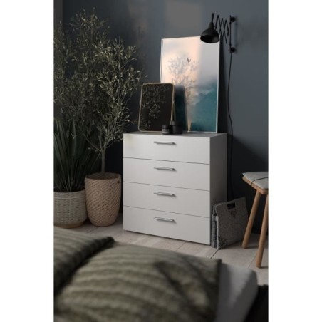 Commode  NASH 4 tiroirs - Décor Blanc - L 80 x P 40 x H 68,5 cm