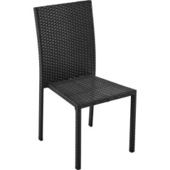 Ensemble repas de jardin - table en verre trempé et 6 chaises en résine tressée noir - Table 160x80x73 cm - Chaise : 44x54x88