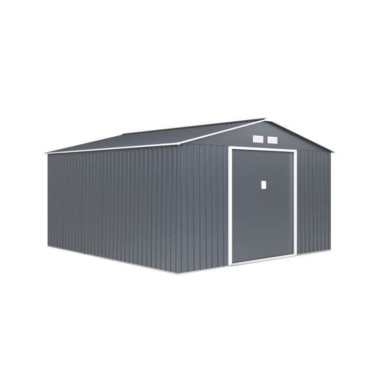Abri de jardin en métal 12,99 m² - 340 x 382 x 210 cm - Kit d'ancrage inclus - Gris