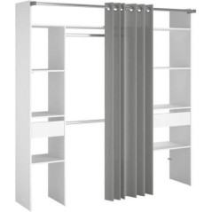 Kit dressing ARTIC avec rideau - Décor Blanc - 2 colonnes + 2 penderies + 2 tiroirs - L 198 x P 40 x H 203 cm - EKIPA