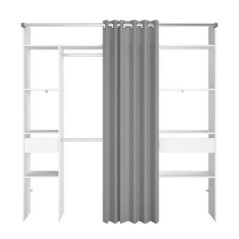 Kit dressing ARTIC avec rideau - Décor Blanc - 2 colonnes + 2 penderies + 2 tiroirs - L 198 x P 40 x H 203 cm - EKIPA