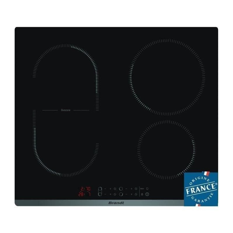 Table de cuisson induction BRANDT - 4 zones - L 58 x P51 cm - 3600 W -  Revetement verre - Noir - CPI6400B
