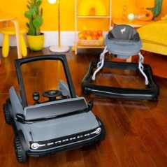 BRIGHT STARTS Trotteur et centre d'activités Ford Bronco 4-en-1, jouet de volant interactif et amovible, gris, a partir de 6 mo