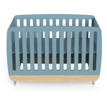 Ensemble lit bébé 60 x 120, commode 2 tiroirs + 3 niches et 1 plan a langer - FIRMIANA - Scandinave - Bleu orage bois - DEMEYE