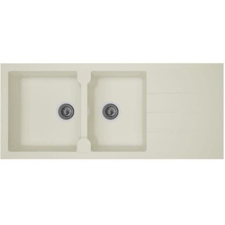 STRADOUR Evier cuisine a encastrer 2 bacs + 1 égouttoir Aloa - Résine - 116 x 50 cm - Blanc