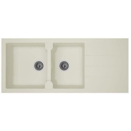 STRADOUR Evier cuisine a encastrer 2 bacs + 1 égouttoir Aloa - Résine - 116 x 50 cm - Blanc