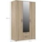 Armoire 3 portes battantes avec 1 miroir + 2 tiroirs - Décor chene Sonoma - L 121 x P 54 x H 200,1 cm - SELKEÄ