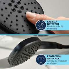 Ensemble de douche avec pommeau 2 jets, barre 90cm et flexible - GROHE Vitalio Comfort 110 269302431 - Economie d'eau - Noir Mat